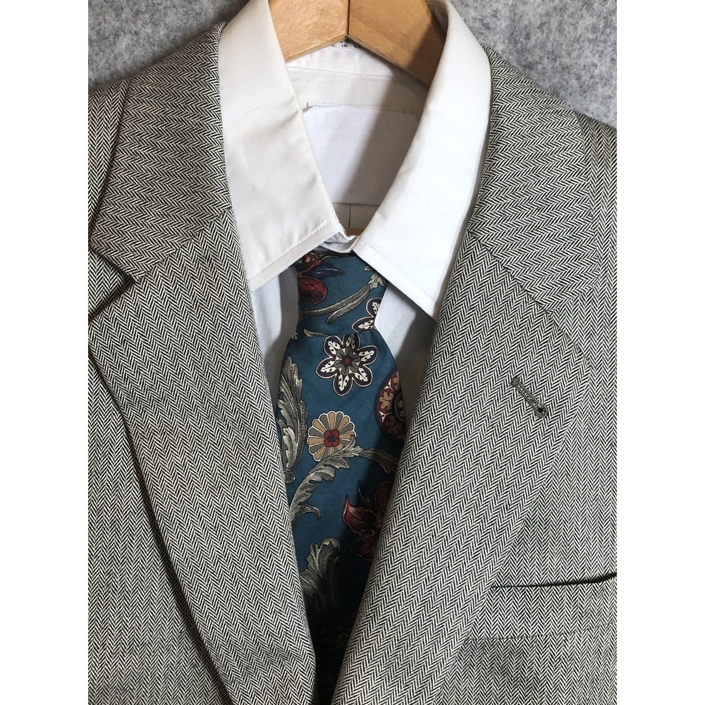 Jos A Bank Sport Coat Mens 42L Gray Herringbone Silk Camelhair Blazer Jacket